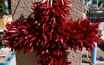 Cross or heart shaped hanging chile decoration.